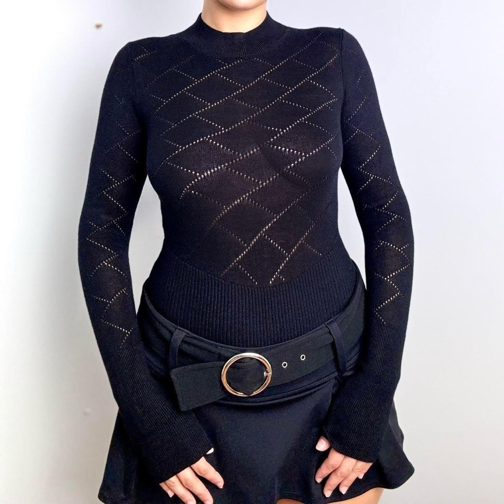 Free People Black Long Sleeve Bodysuit